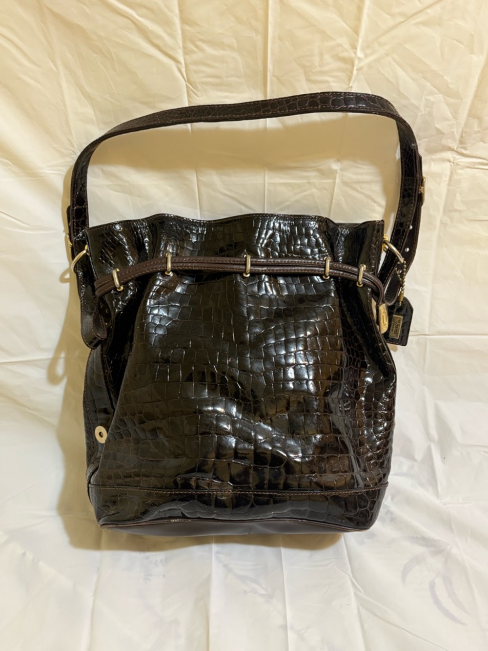 i Santi Croc Embossed Leather Handbag Brown Shoulder Bag Made In Italy